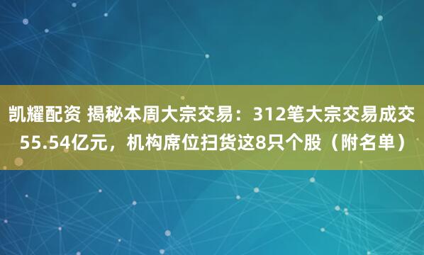 凯耀配资 揭秘本周大宗交易：312笔大宗交易成交55.54亿元，机构席位扫货这8只个股（附名单）
